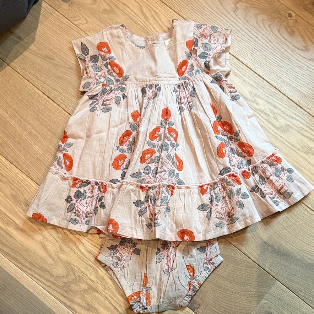 Pink Chicken Floral Baby Dress with Bloomers